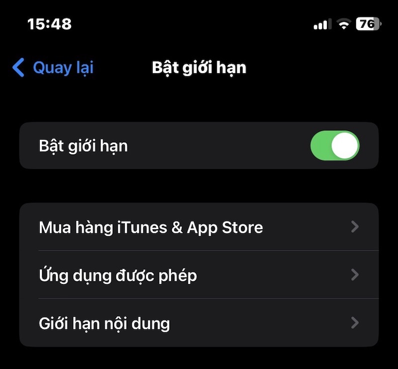 Bật giới hạn để thoát ẩn iCloud bước 2